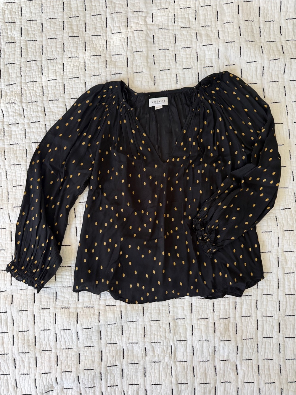 Velvet Black Blouse with Gold Dot Print